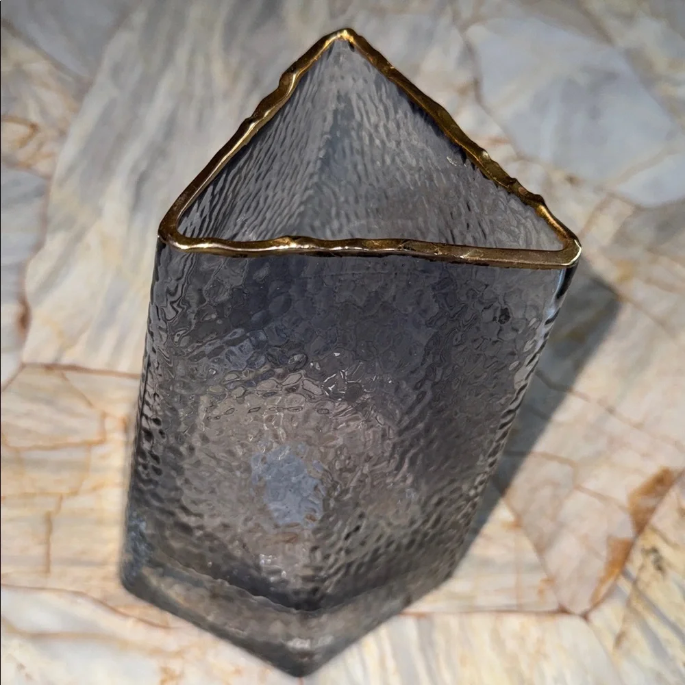 Textured Glass Vase with‎ Gold Rim